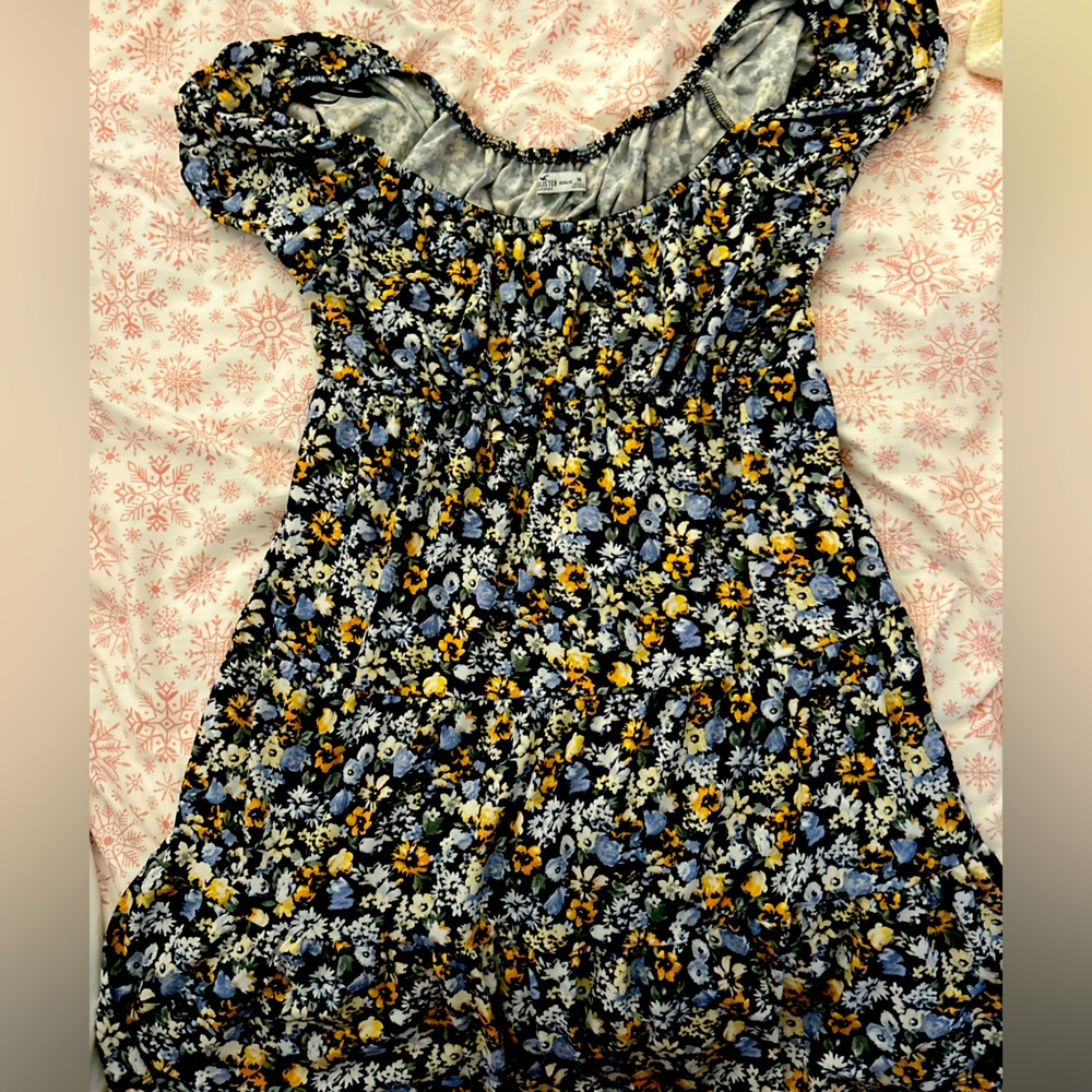 Black sundress with flowers on it.
